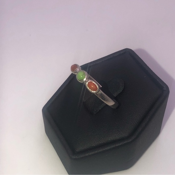 VTG Sterling Turquoise & Coral Stone Stacker Ring Sz 7.75 - Picture 5 of 8